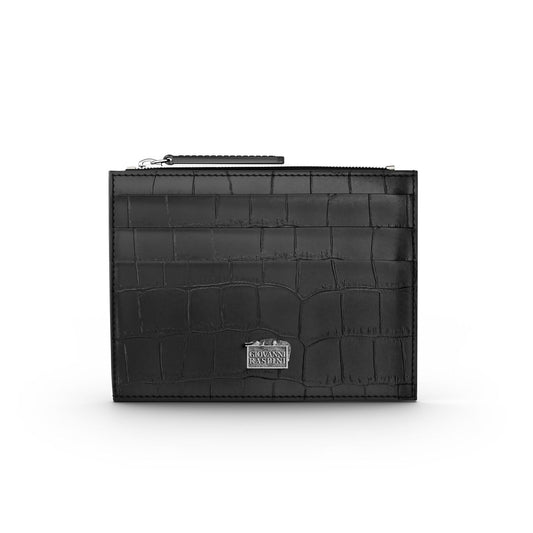 Portacarte con zip Giovanni Raspini in pelle croco nera
