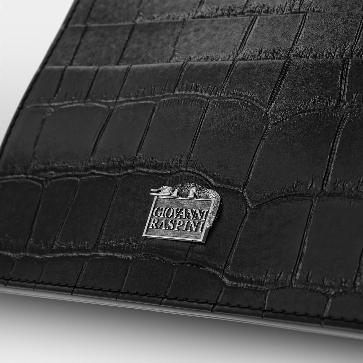 Portacarte con zip Giovanni Raspini in pelle croco nera
