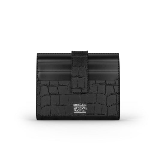 Portafoglio portacarte Giovanni Raspini in pelle croco nera