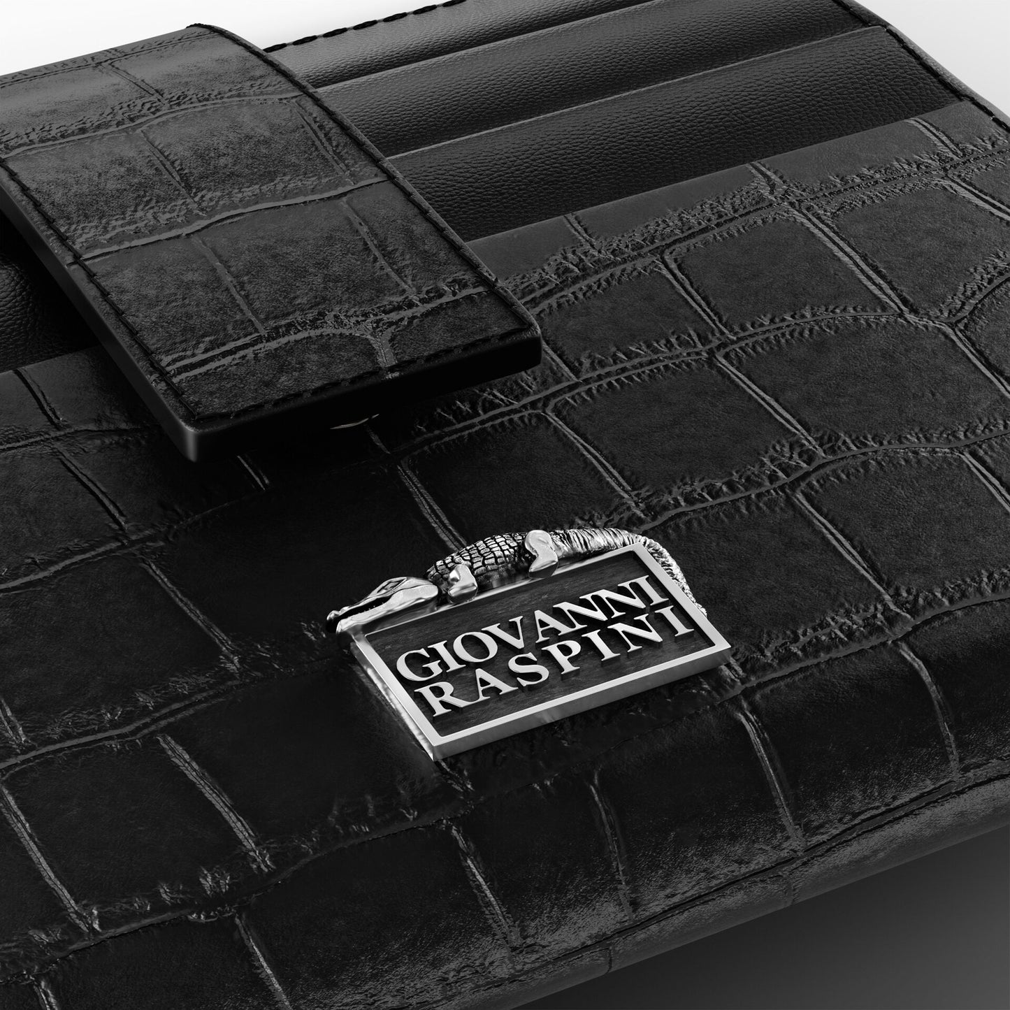 Portafoglio portacarte Giovanni Raspini in pelle croco nera