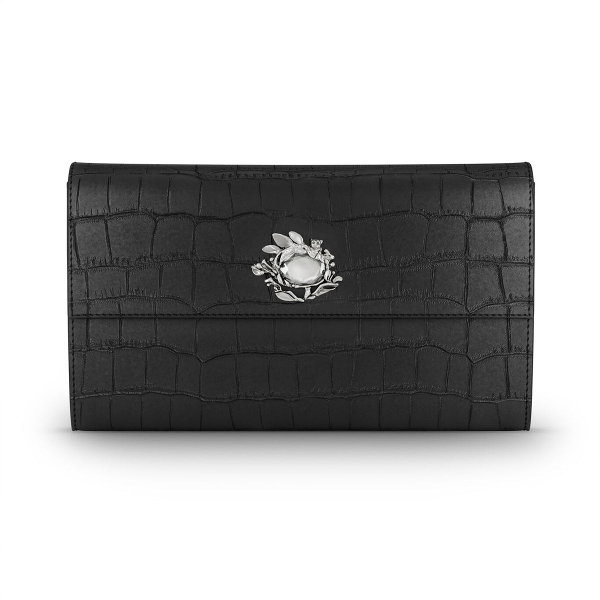 Portafoglio Continental Jungle Giovanni Raspini in pelle croco nera