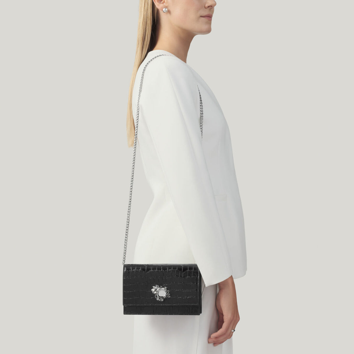 Pochette Jungle Giovanni Raspini in pelle croco nera