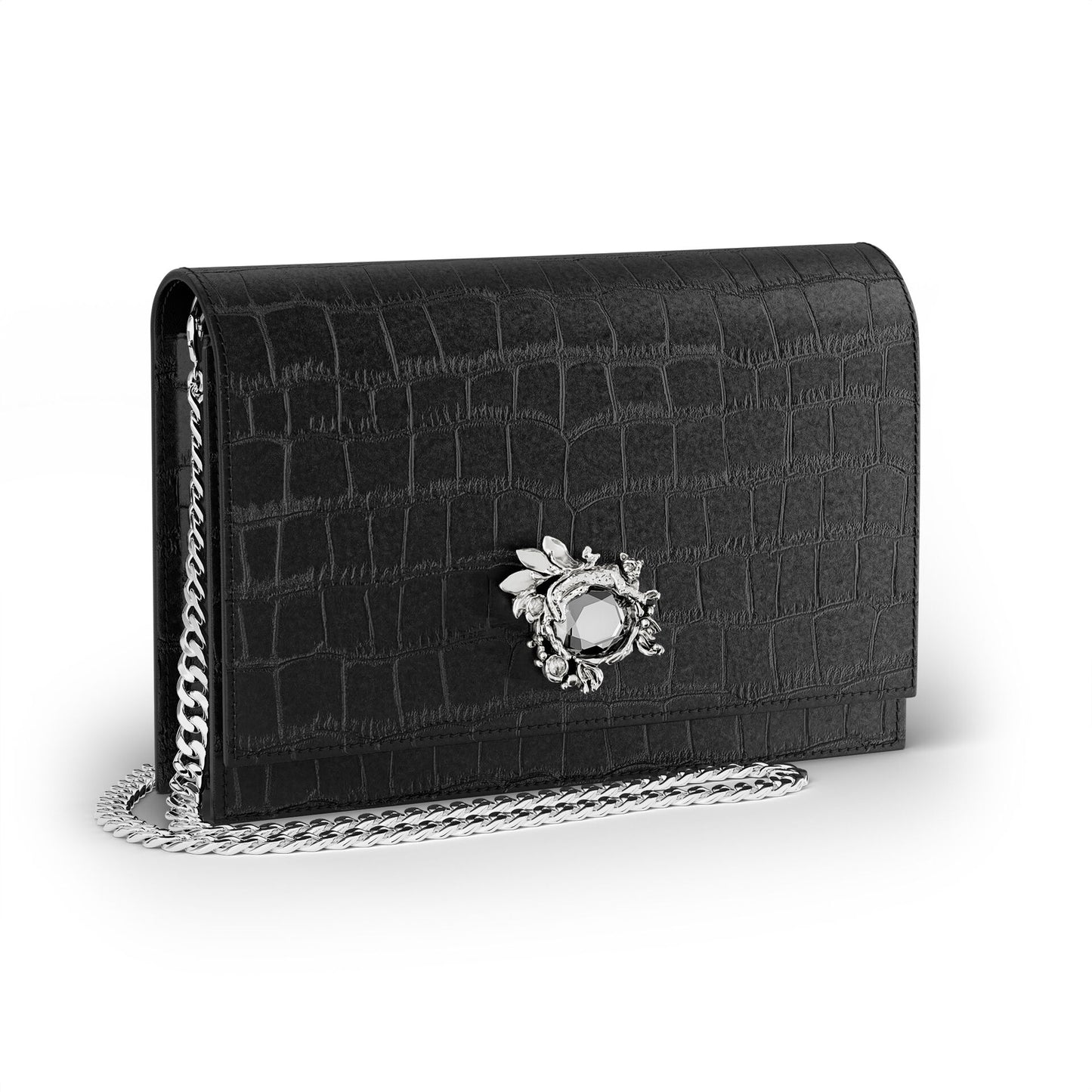 Pochette Jungle Giovanni Raspini in pelle croco nera
