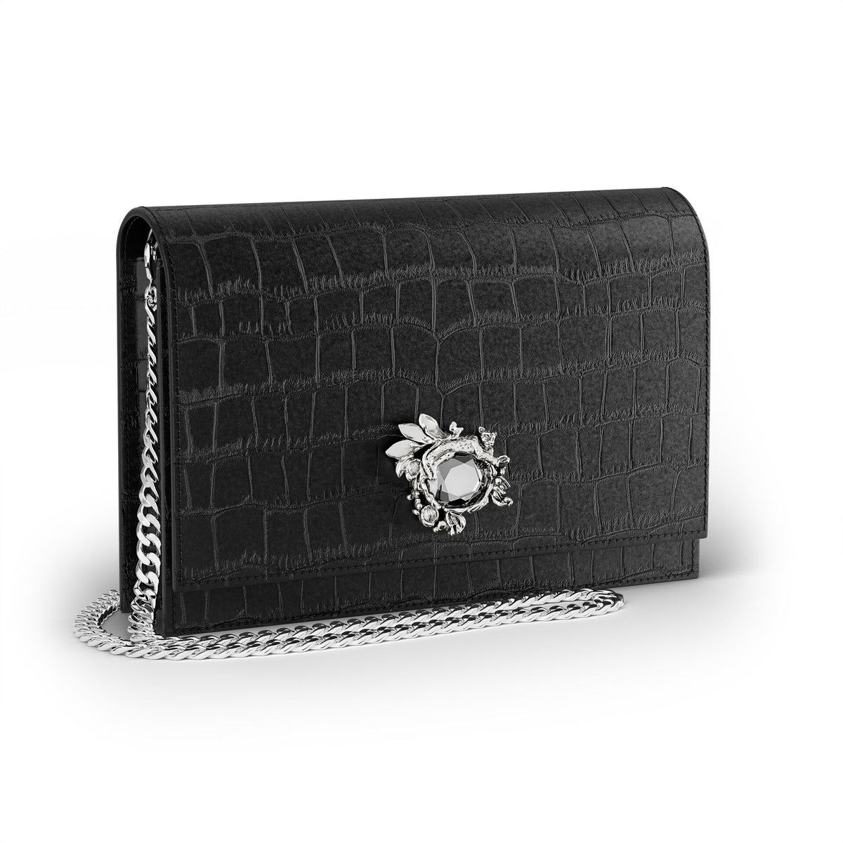 Pochette Jungle Giovanni Raspini in pelle croco nera