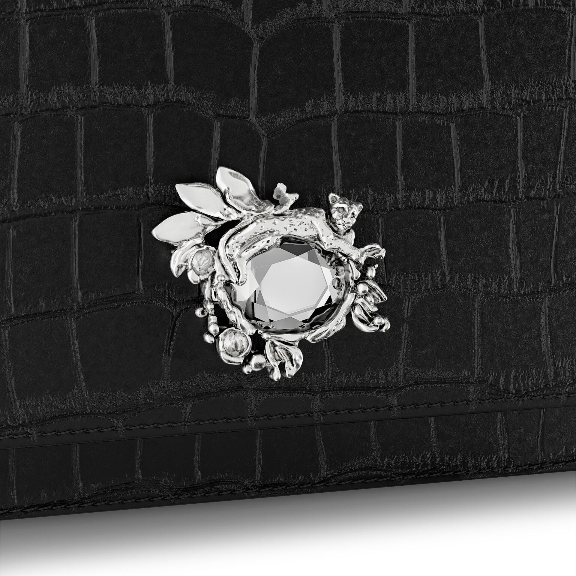 Pochette Jungle Giovanni Raspini in pelle croco nera