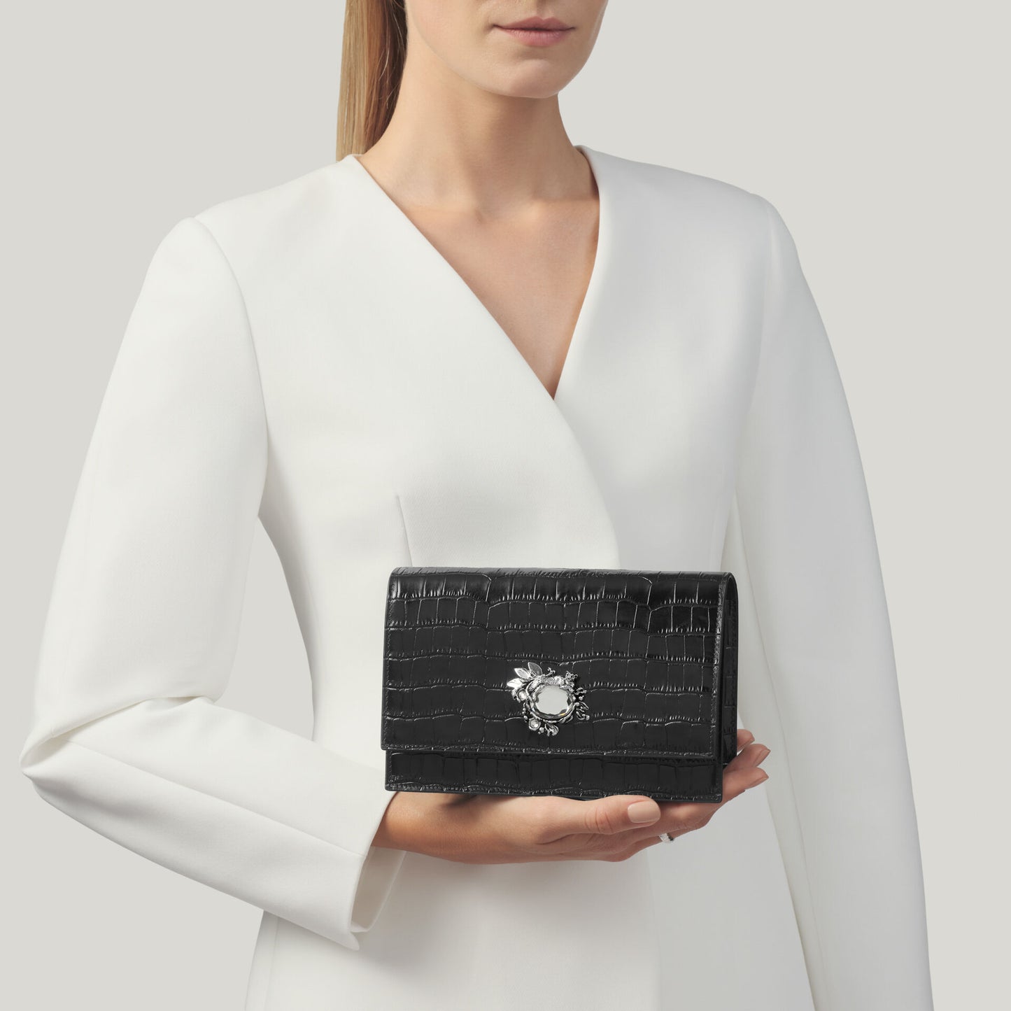 Pochette Jungle Giovanni Raspini in pelle croco nera