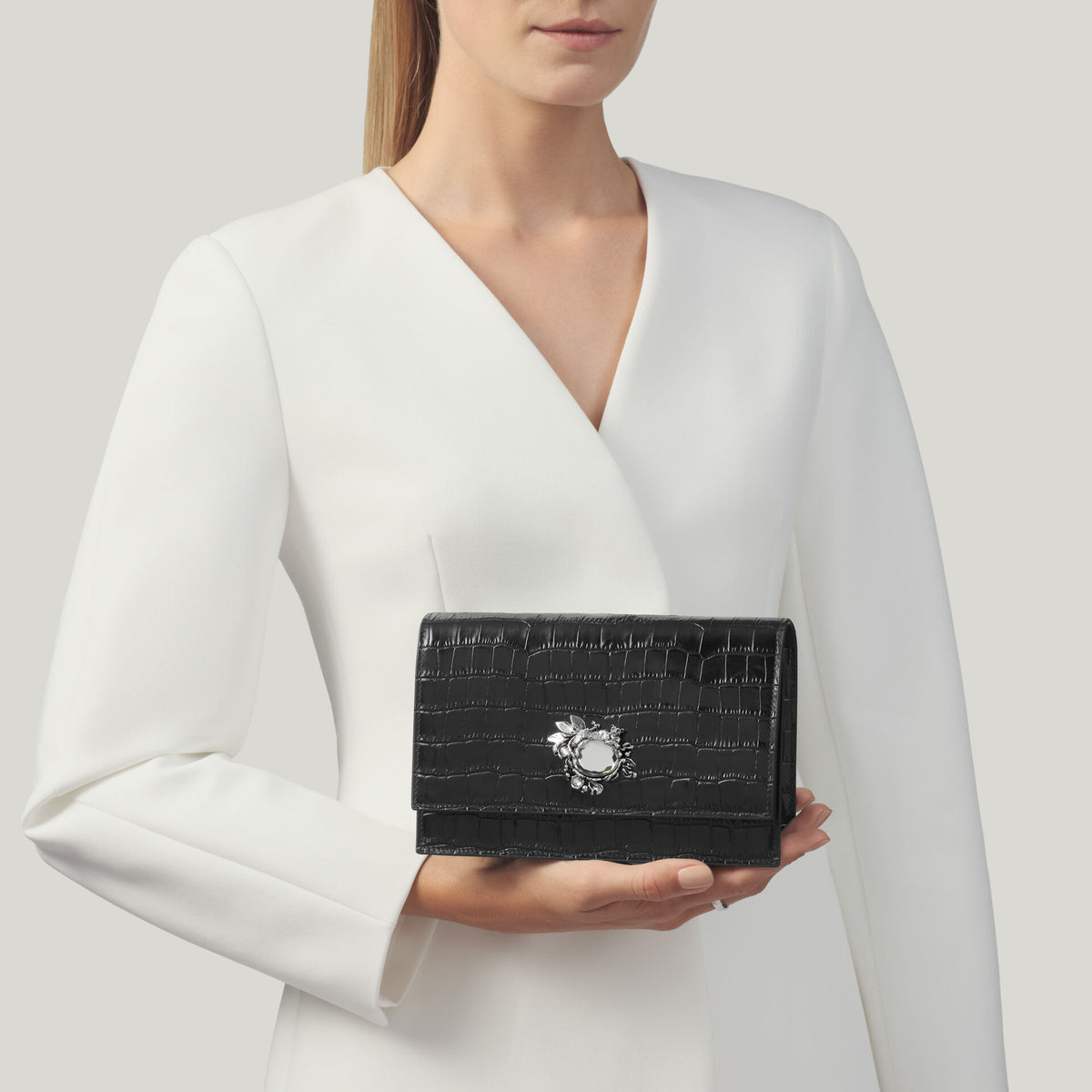 Pochette Jungle Giovanni Raspini in pelle croco nera