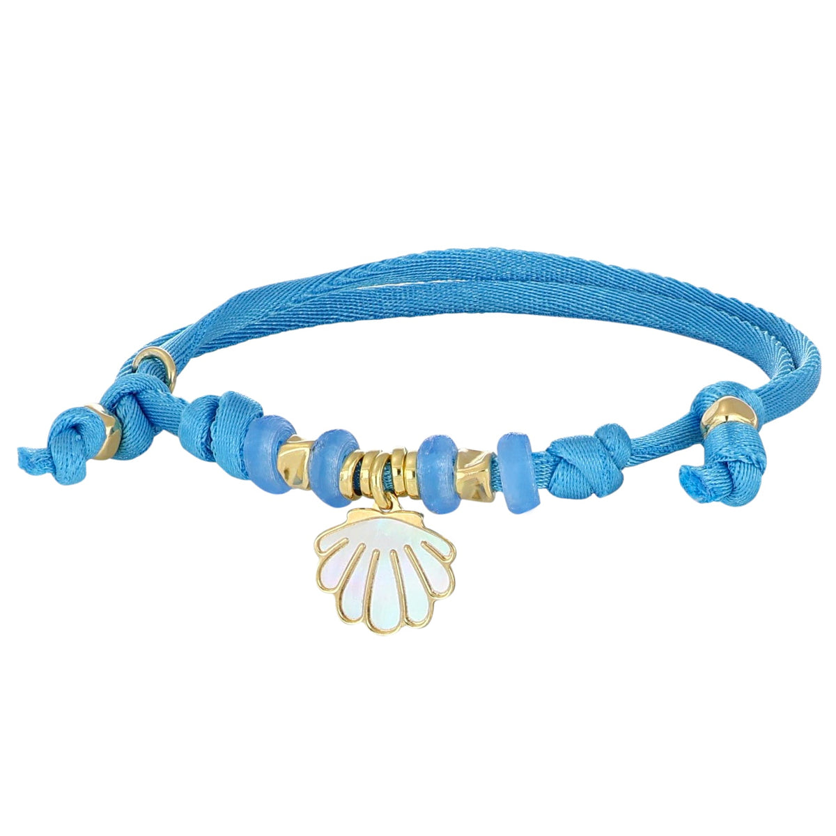 Bracciale cordino azzurro NIVY con conchiglia in madreperla