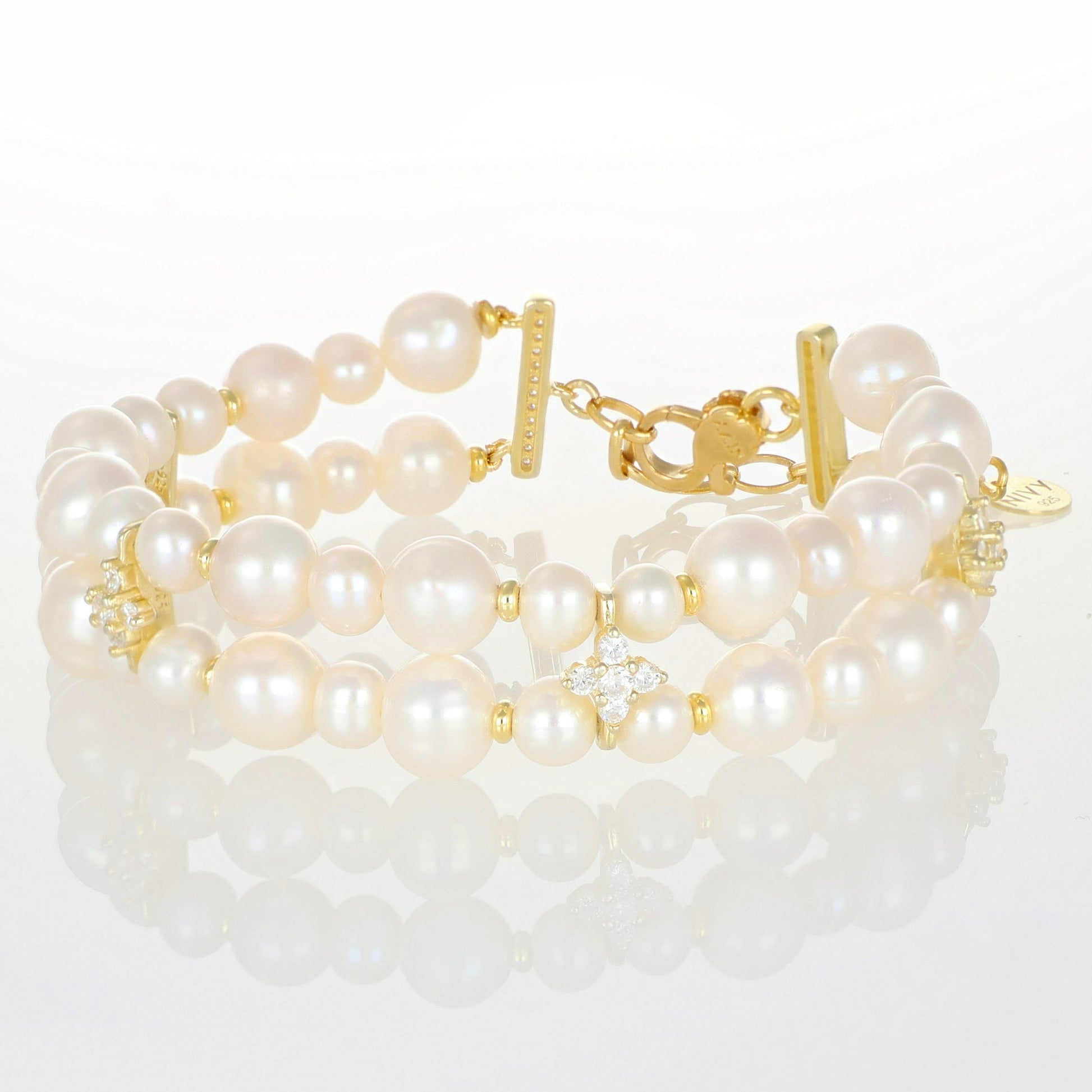 Bracciale Nara NIVY doppio filo di perle di fiume dorato