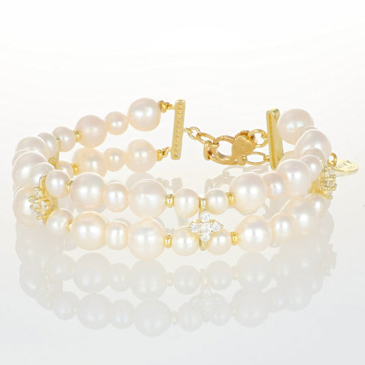 Bracciale Nara NIVY doppio filo di perle di fiume dorato