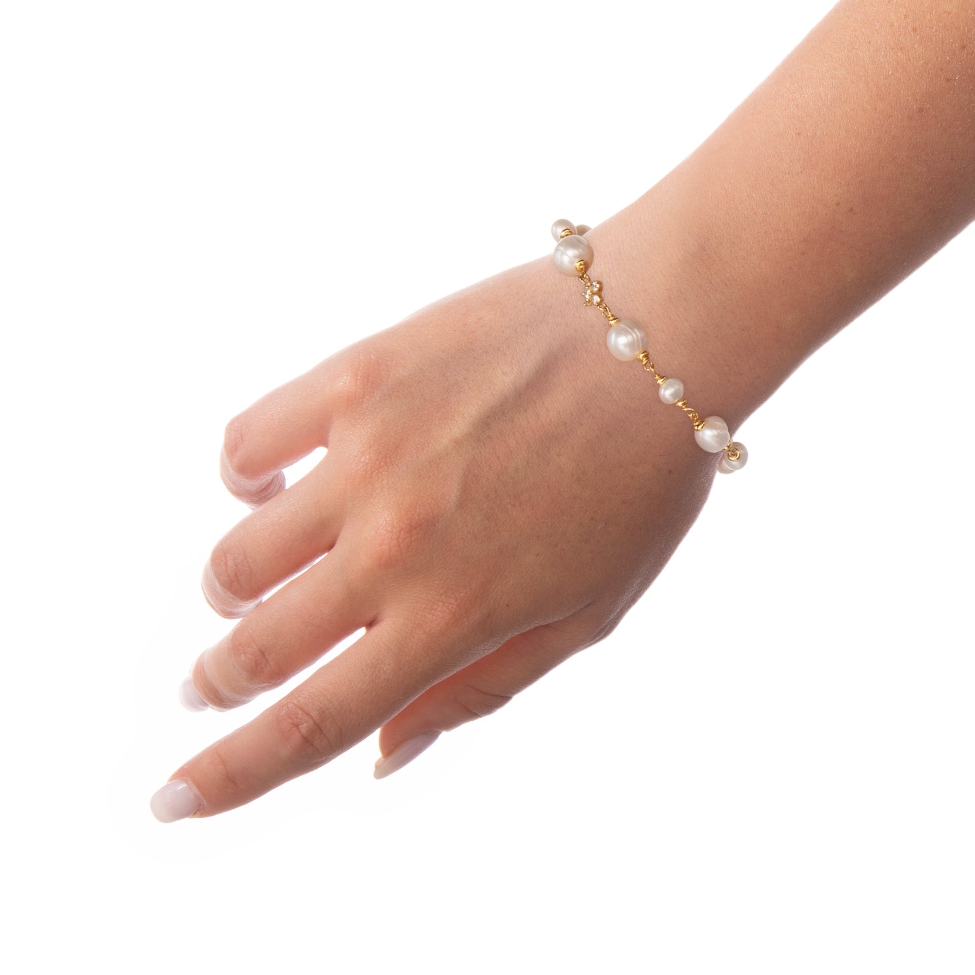 Bracciale Nara NIVY con catena diamantata e perle di fiume