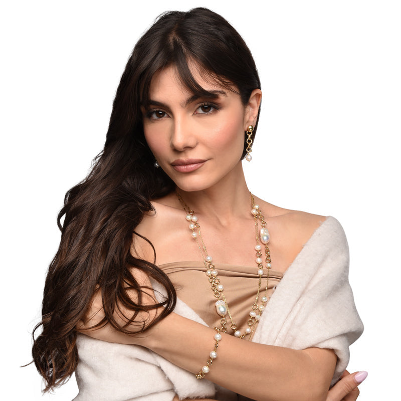 Collana Maya NIVY in argento 925 dorato con perle barocche