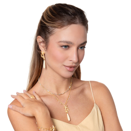 Collana Sahra NIVY con stelle diamantate e acquamarina