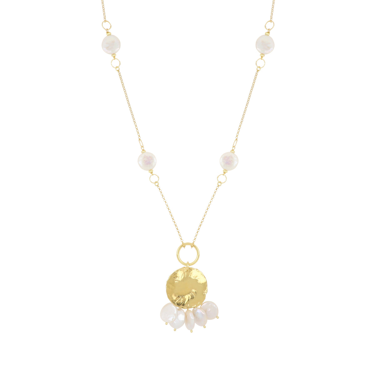 Collana Selene NIVY in argento 925 con perle barocche e disco martellato