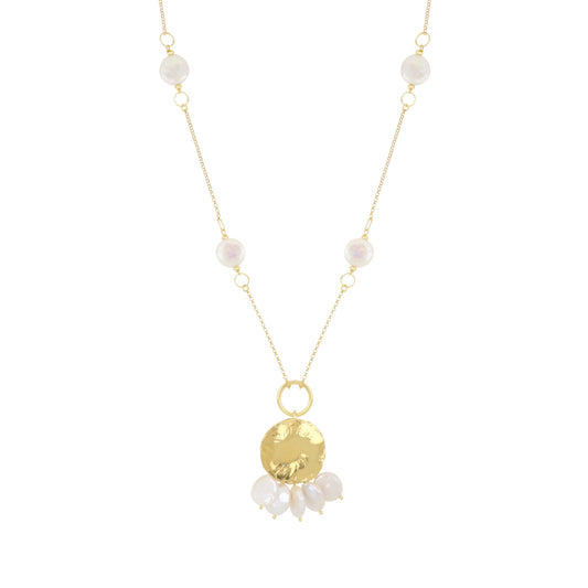 Collana Selene NIVY in argento 925 con perle barocche e disco martellato