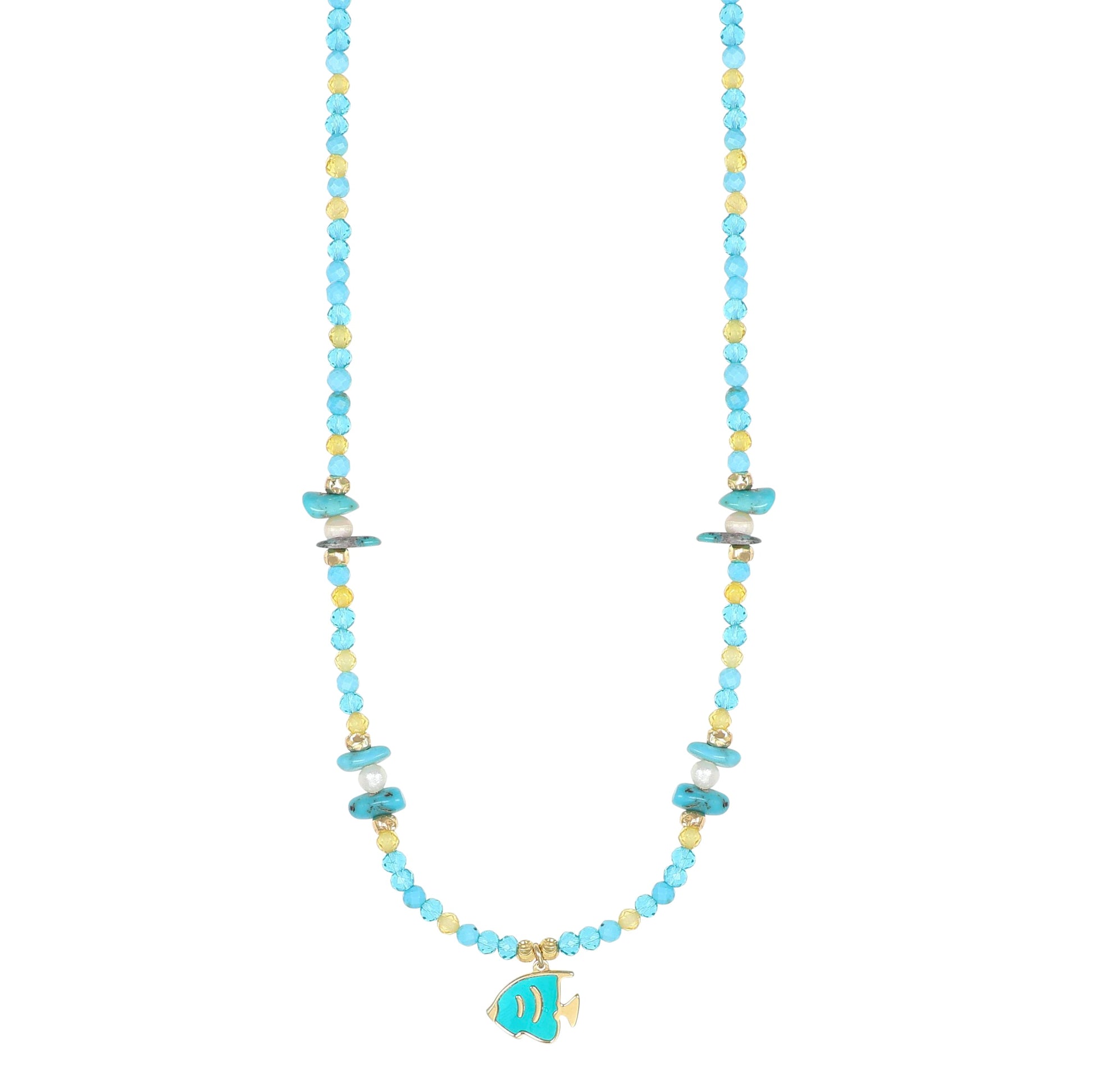 Collana Summer NIVY con pesce palla, turchese e perle