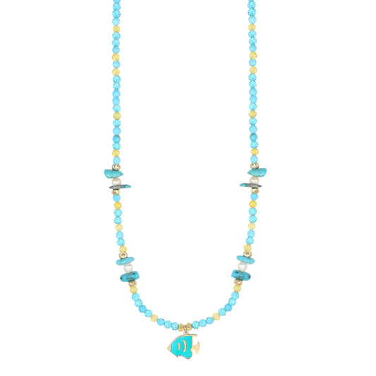 Collana Summer NIVY con pesce palla, turchese e perle