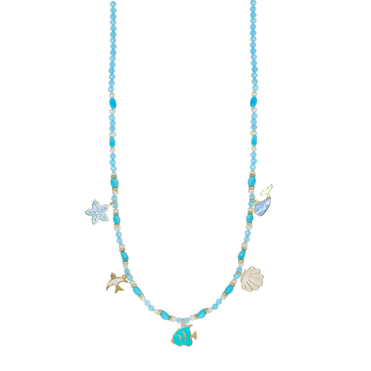 Collana Summer NIVY multicharms con madreperla, perle e turchese
