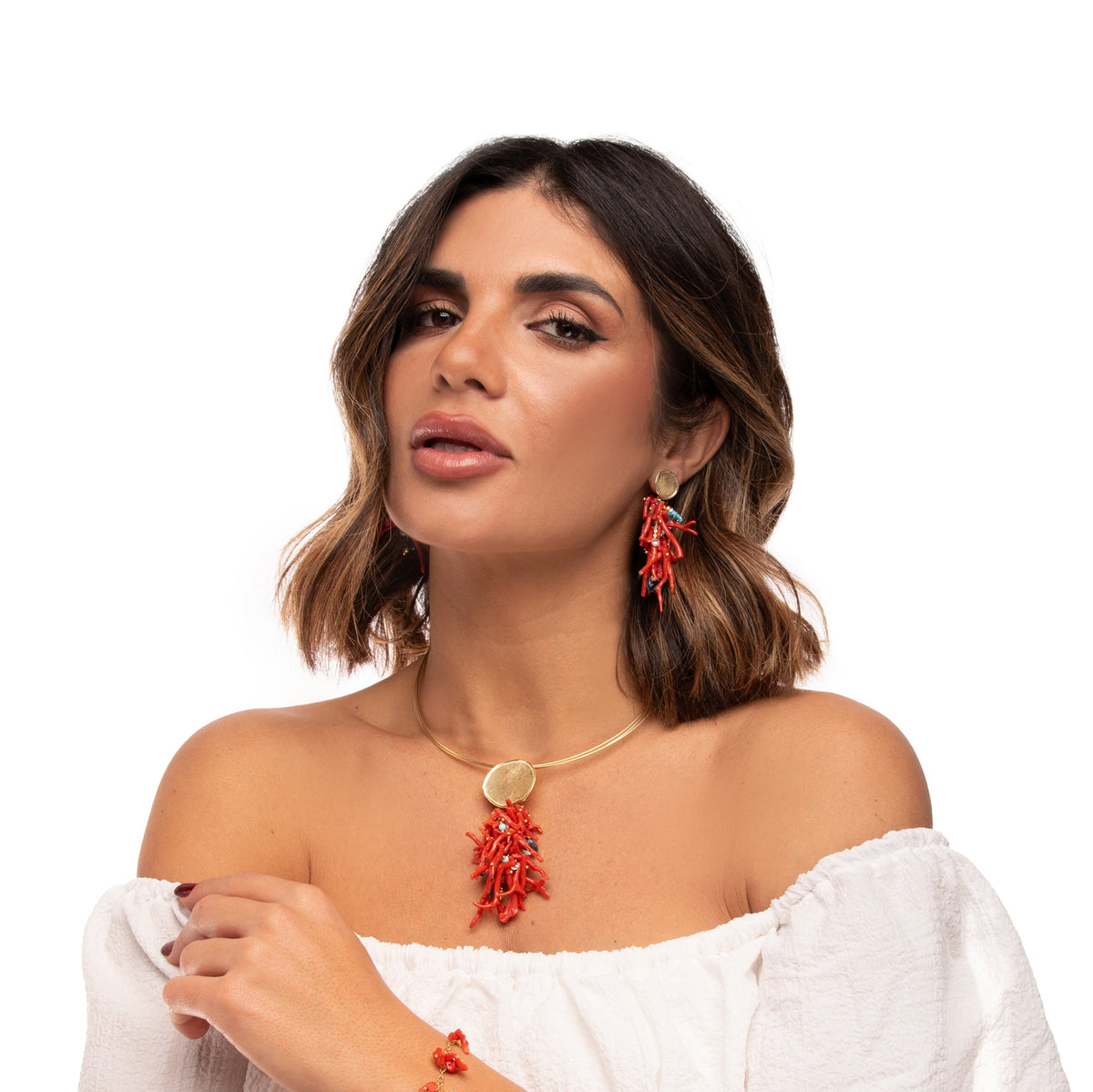 Collana rigida Coralia NIVY multifilo con corallo e spinello