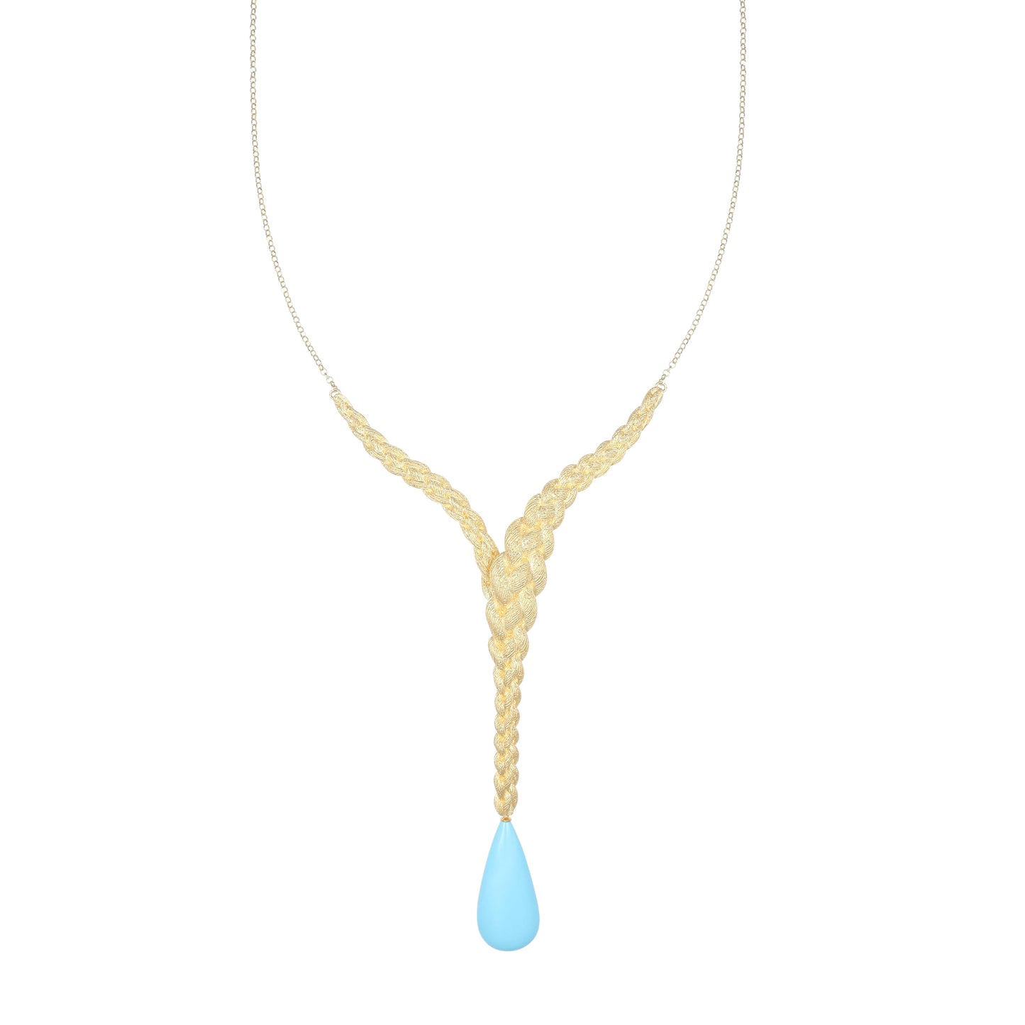 Collana Noely NIVY a Y con treccia diamantata e goccia turchese