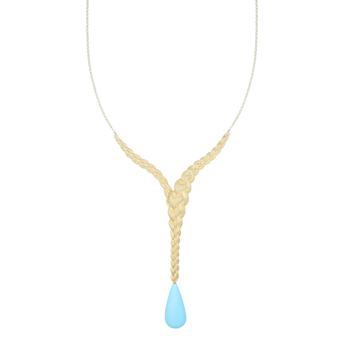 Collana Noely NIVY a Y con treccia diamantata e goccia turchese