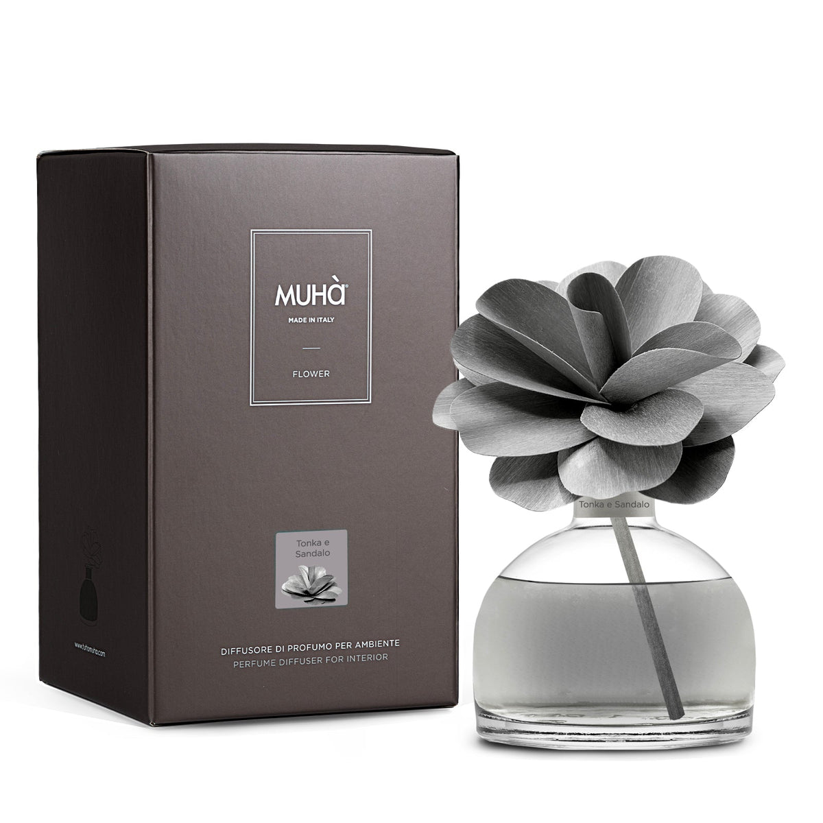 Diffusore Fiore Muhà Tonka e Sandalo, dettaglio del fiore in legno