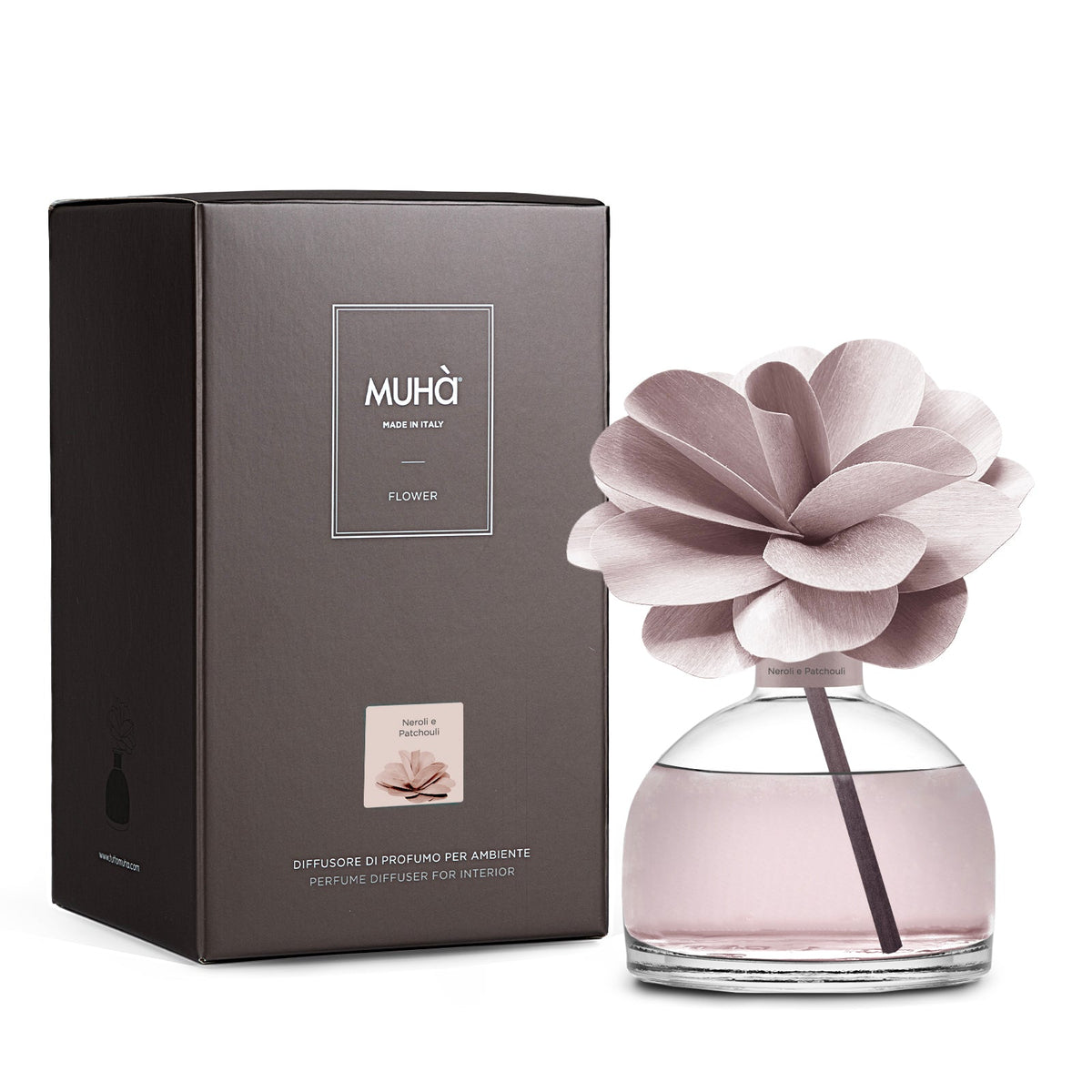 Diffusore Fiore Muhà Neroli e Patchouli, dettaglio del fiore in legno