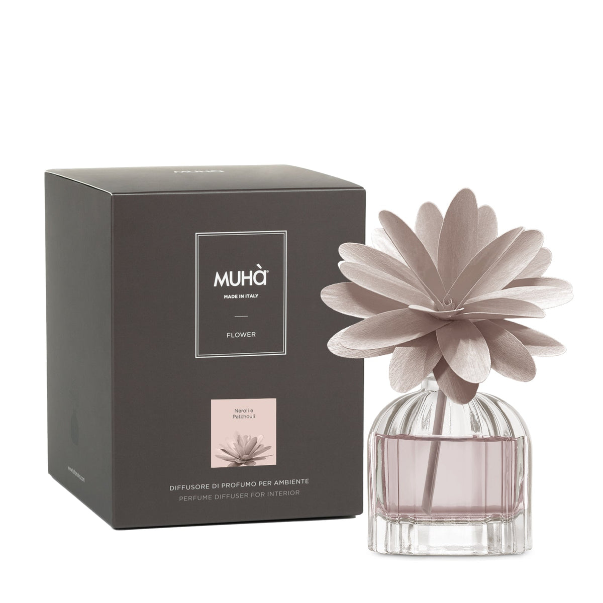 Diffusore Fiore Muhà Neroli e Patchouli, dettaglio del fiore in legno