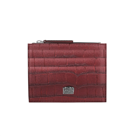 PORTACARTE CON ZIP PELLE CROCO BORGOGNA - Giovanni Raspini - L0030