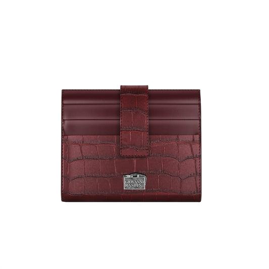 PORTAFOGLIO PORTACARTE PELLE CROCO BORGOGNA - Giovanni Raspini - L0032