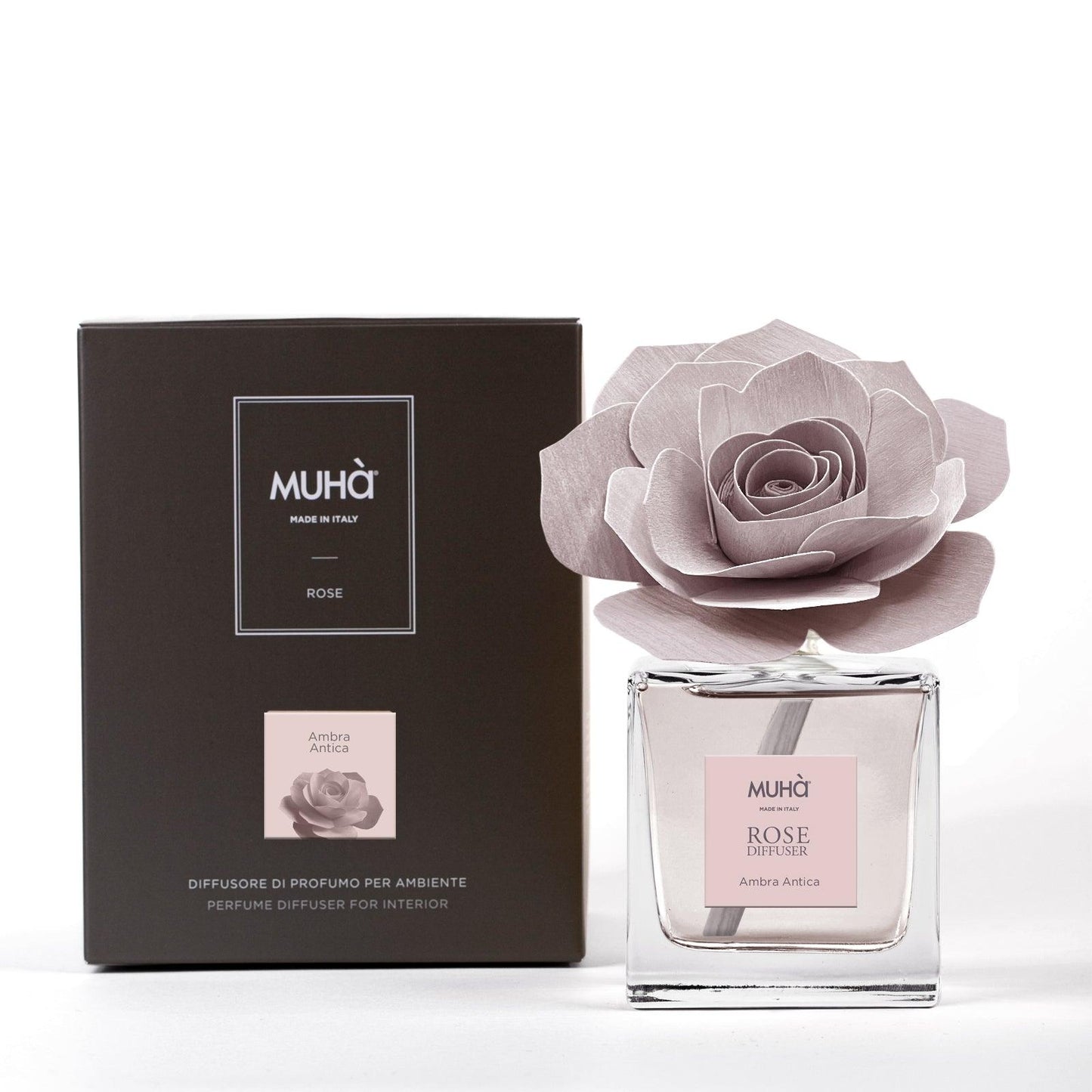 Diffusore Rosa Muhà Ambra Antica, dettaglio della rosa in legno