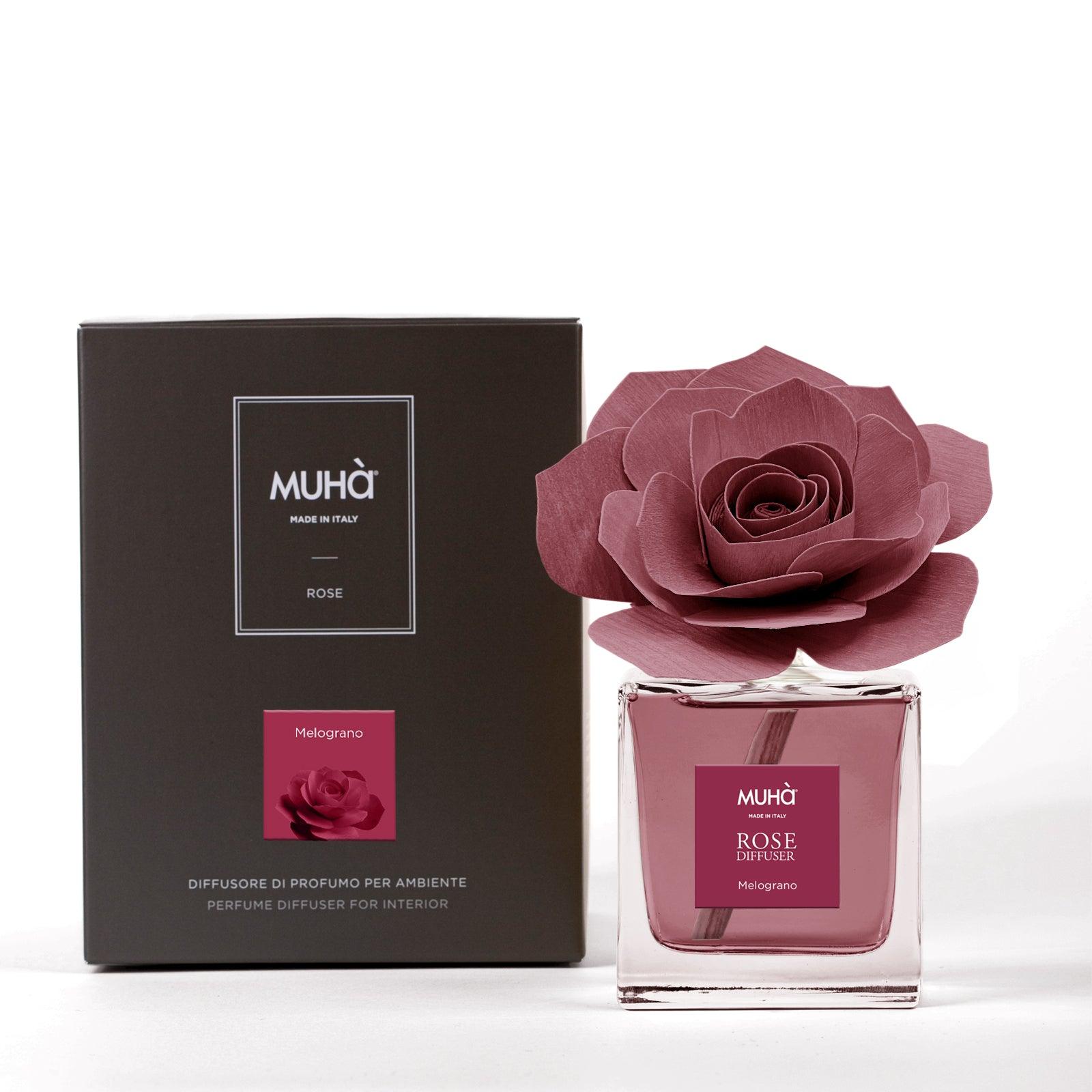 Diffusore Rosa Muhà Melograno, dettaglio della rosa in legno